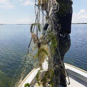 Polícia Militar Ambiental recolhe redes de pesca no Rio Paraná, em Panorama